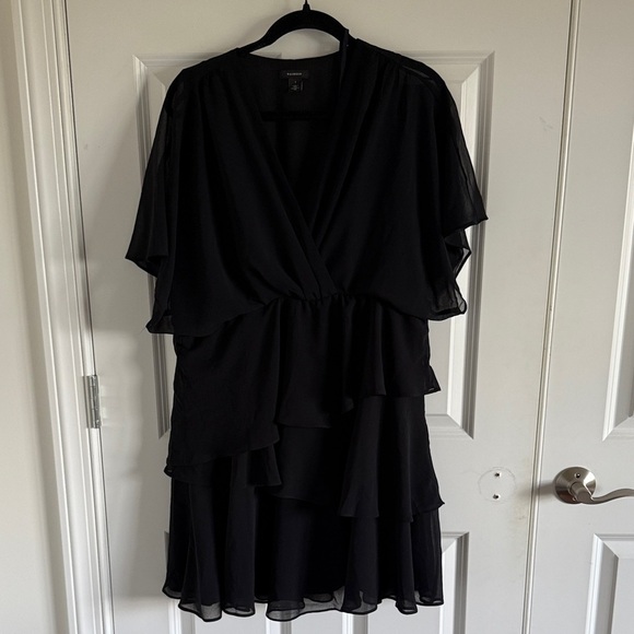 NWOT Halogen Flutter Sleeve Tiered Ruffle Chiffon Black Dress Size Large - Picture 3 of 7